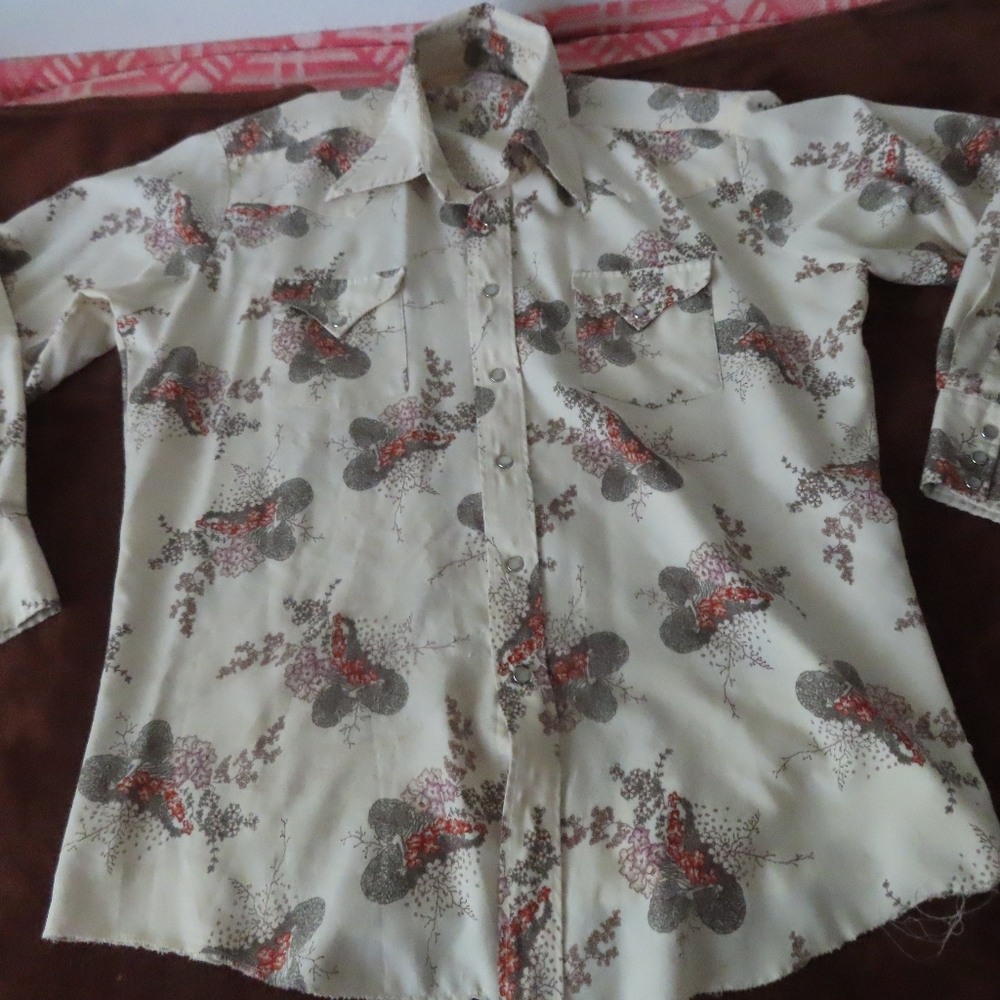 Vtg H Bar C Ranchwear Long Tail Pearl Snap Shirt Mens Western Cowboy Boho